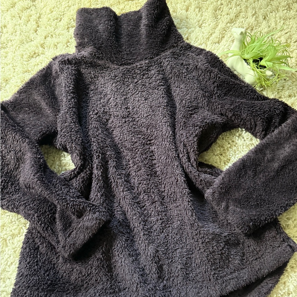 Zella Black Cowl Neck Sweater with Fuzzy Texture